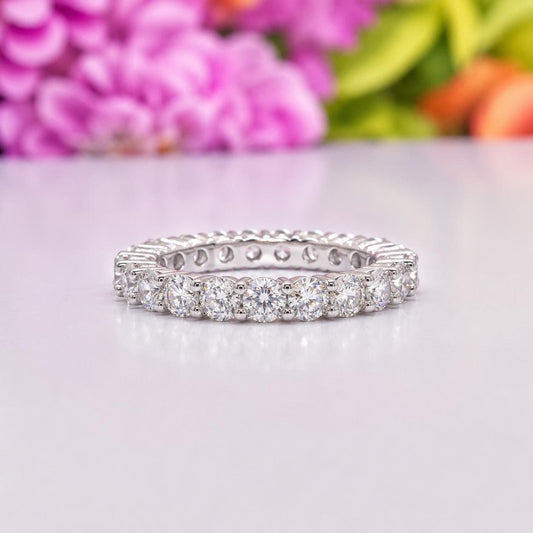 Moissanite Diamond Eternity Band Ring: 925 Sterling Silver
