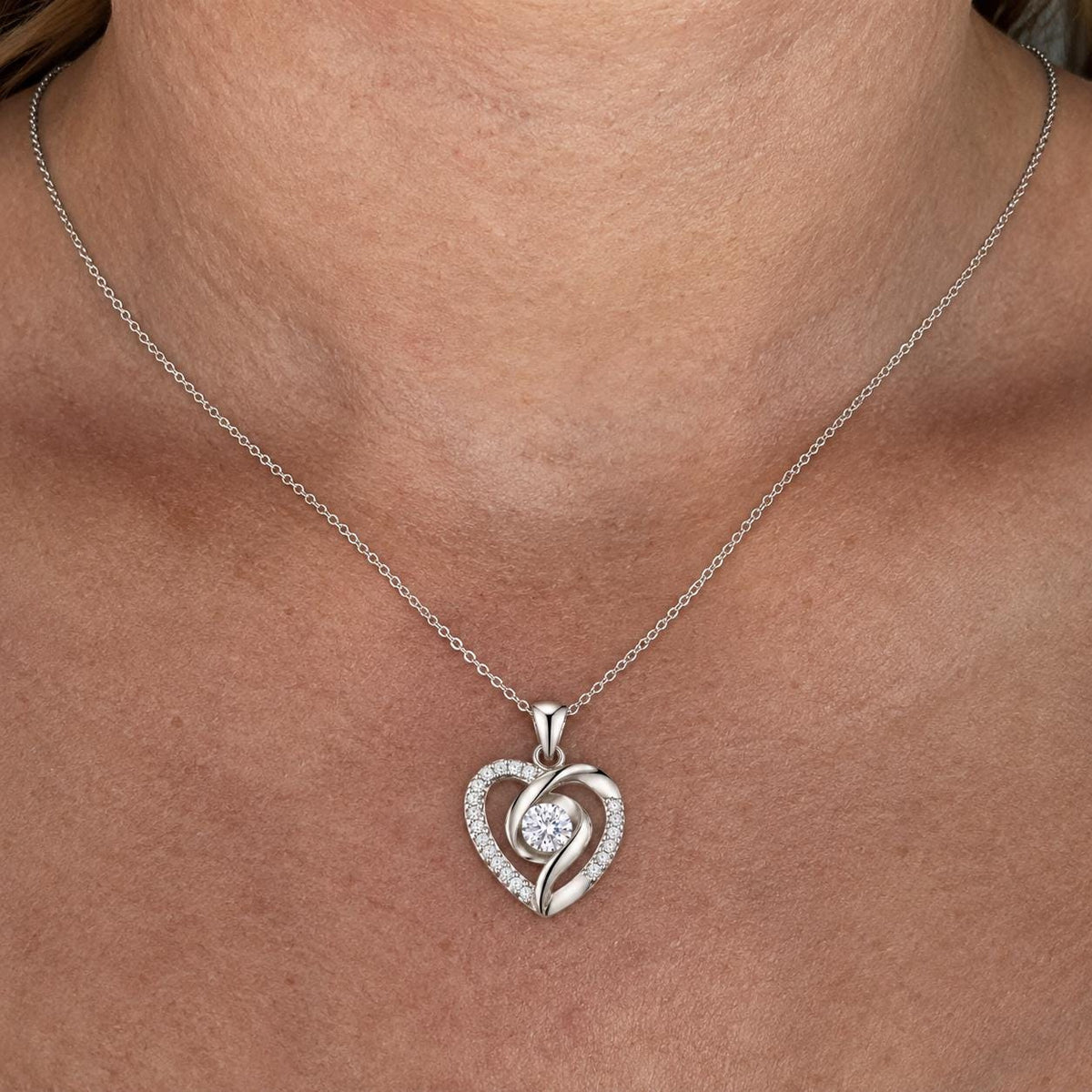 Silver Heart Moissanite Diamond Necklace : 925 Sterling Silver