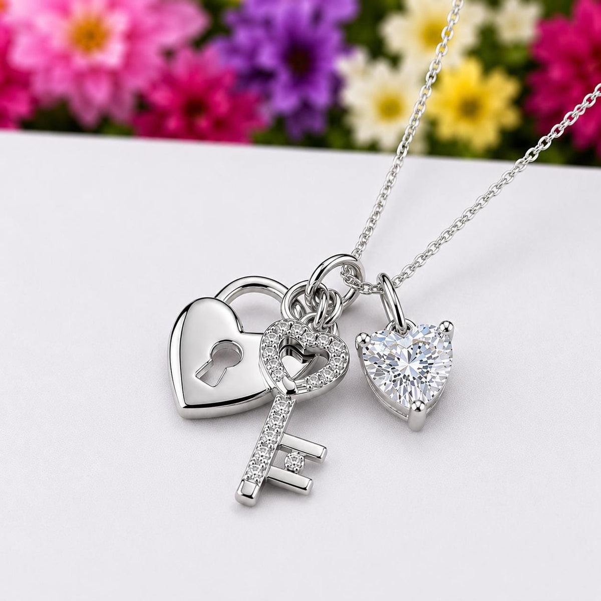 Key Lockhart Love Charm Necklace Moissanite Diamond : 925 Sterling Silver Pendant