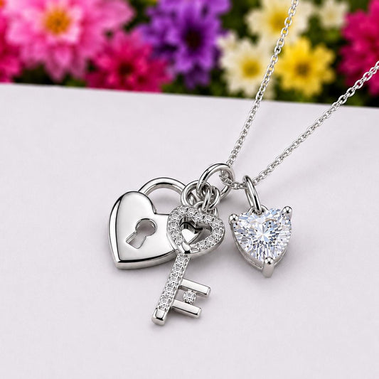 Key Lockhart Love Charm Necklace Moissanite Diamond : 925 Sterling Silver Pendant