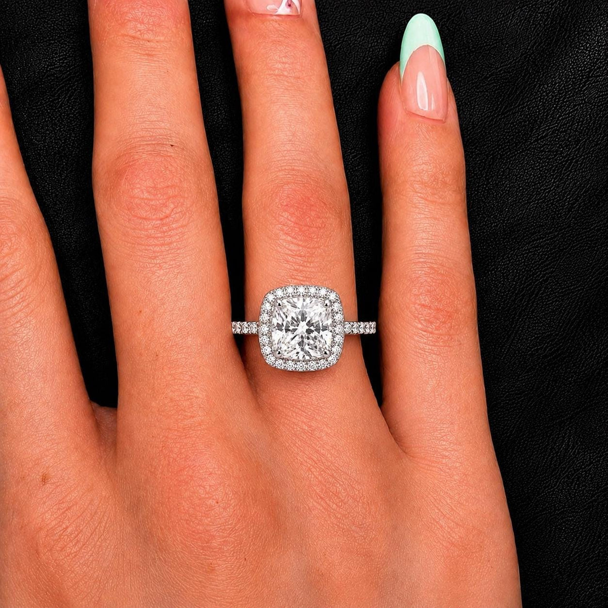 Cushion Cut 3 Carat Moissanite Halo Ring - Sterling Silver
