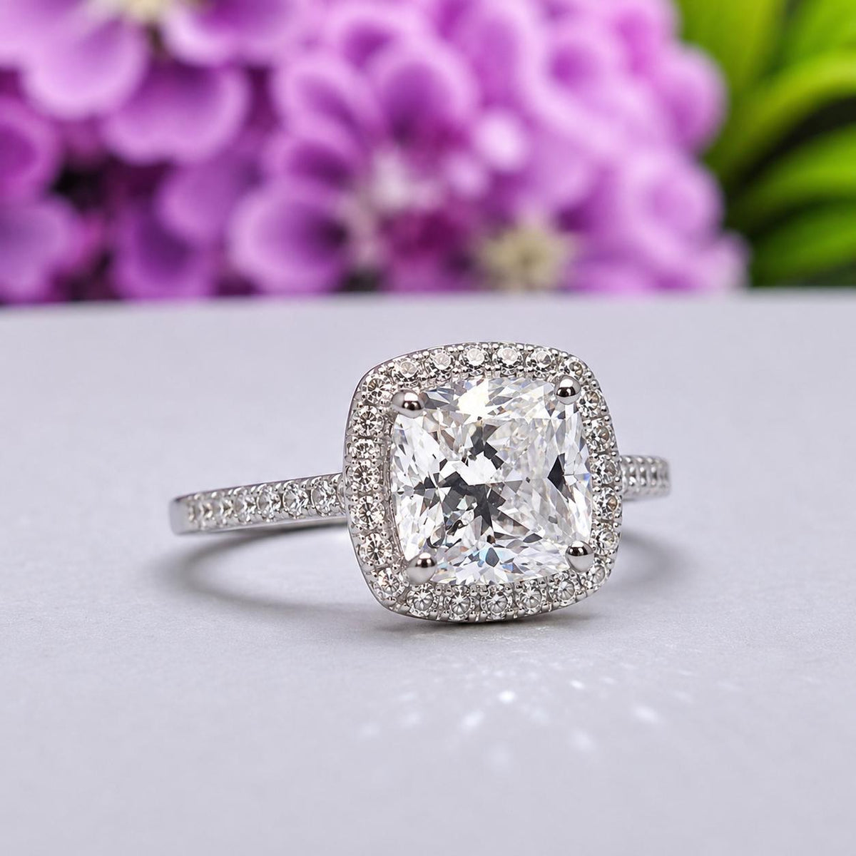Cushion Cut 4 Ct Moissanite Engagement Ring : 925 Sterling Silver