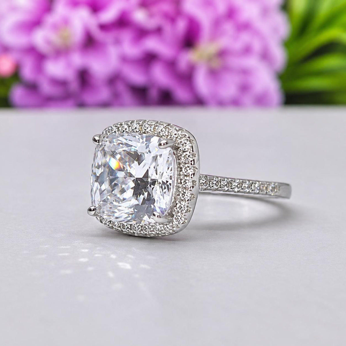 Cushion Cut 4 Ct Moissanite Engagement Ring : 925 Sterling Silver