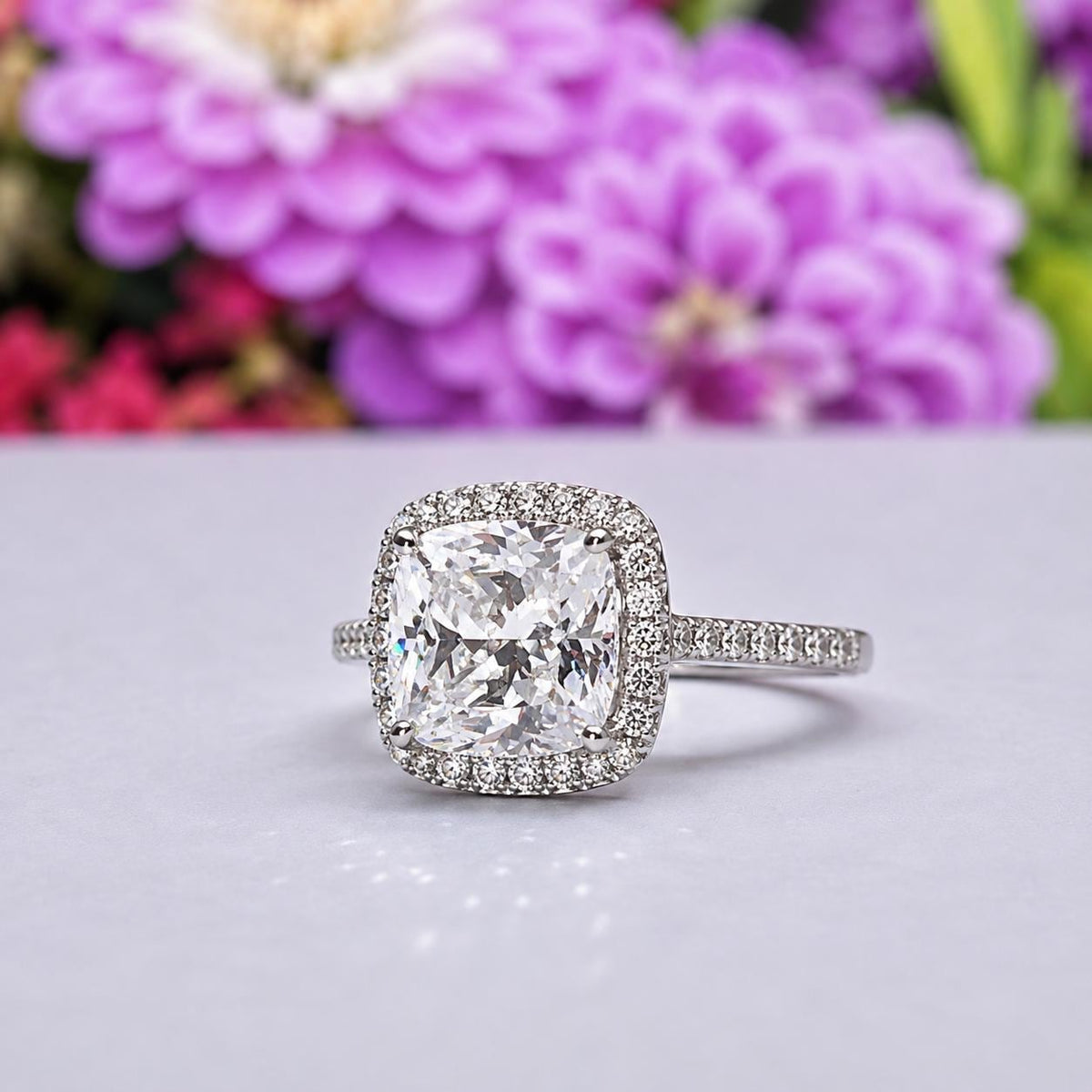 Cushion Cut 4 Ct Moissanite Engagement Ring : 925 Sterling Silver