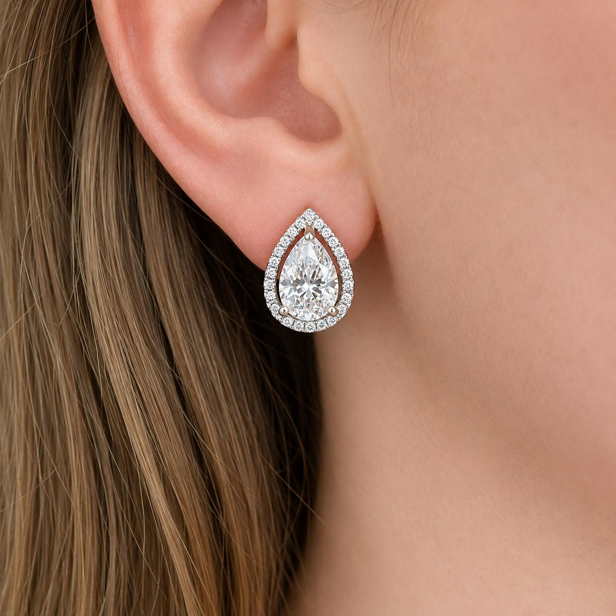 Pear Cut Stud Earrings 4 CT Moissanite Earrings: 925 Sterling Silver