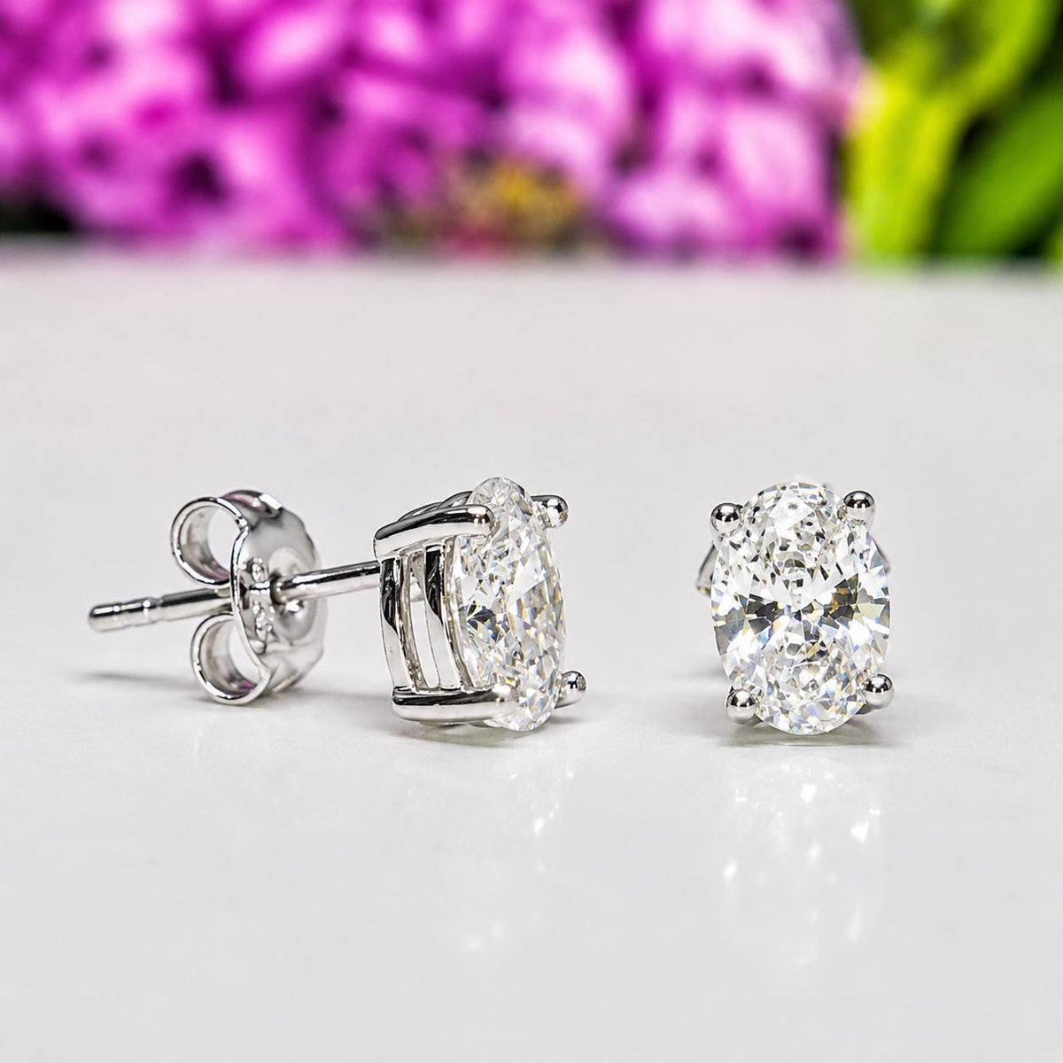 Oval Cut 1 Ct Moissanite Diamond Stud Earrings: Sterling Silver