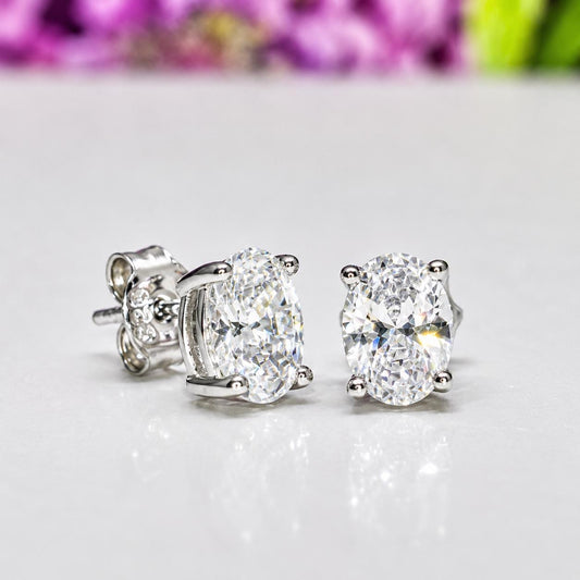 Oval Cut 1 Ct Moissanite Diamond Stud Earrings: Sterling Silver