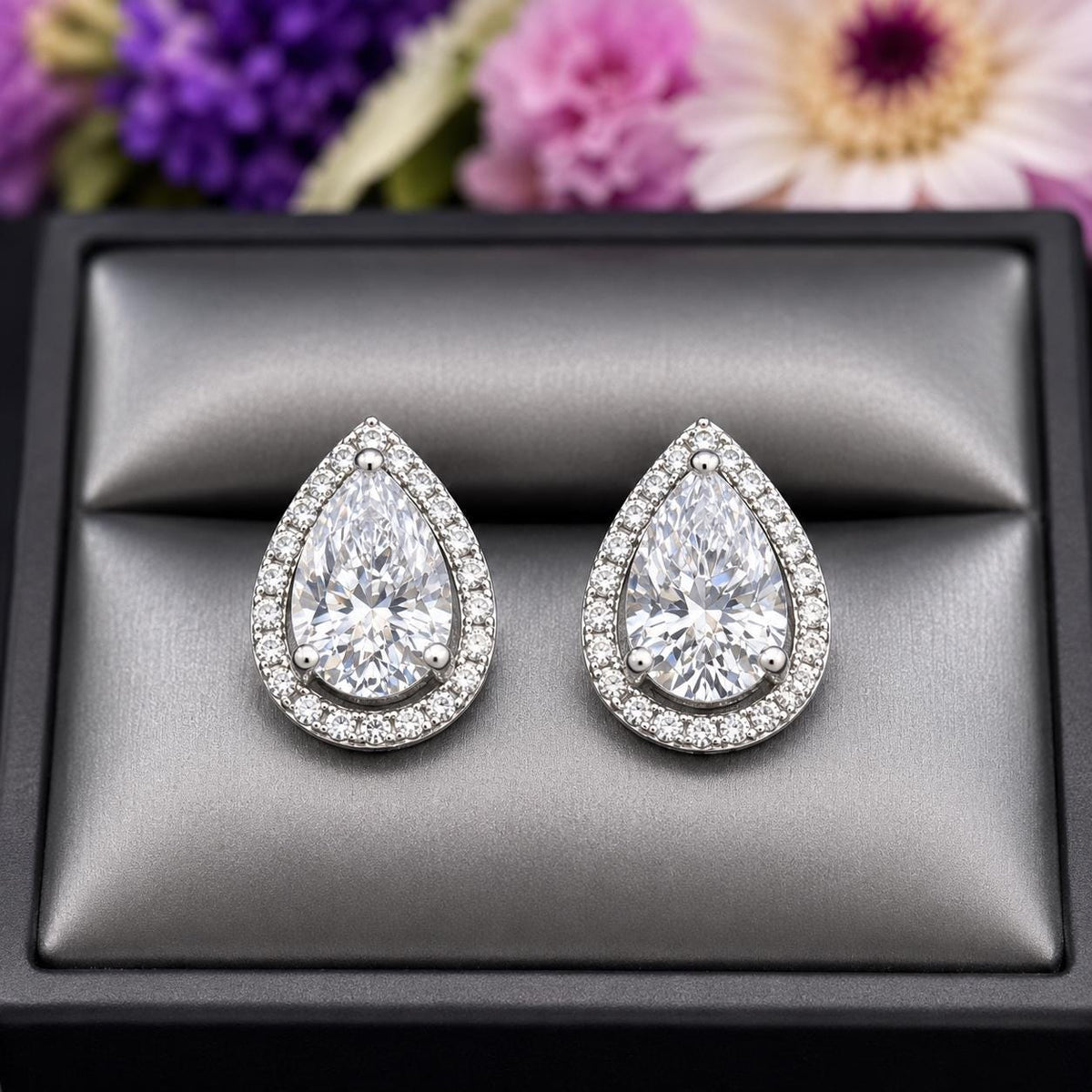 Pear Cut Stud Earrings 4 CT Moissanite Earrings: 925 Sterling Silver