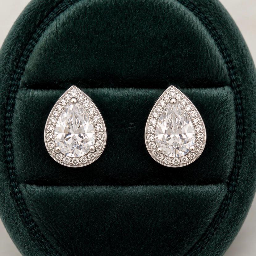 Pear Cut 1 Ct Moissanite Stud Earrings: 925 Sterling Silver