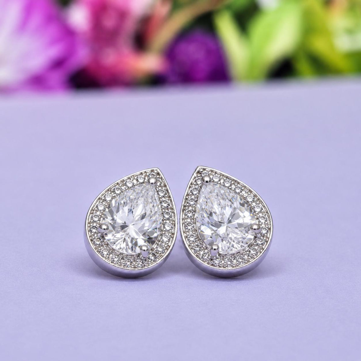 Pear Cut 1 Ct Moissanite Stud Earrings: 925 Sterling Silver