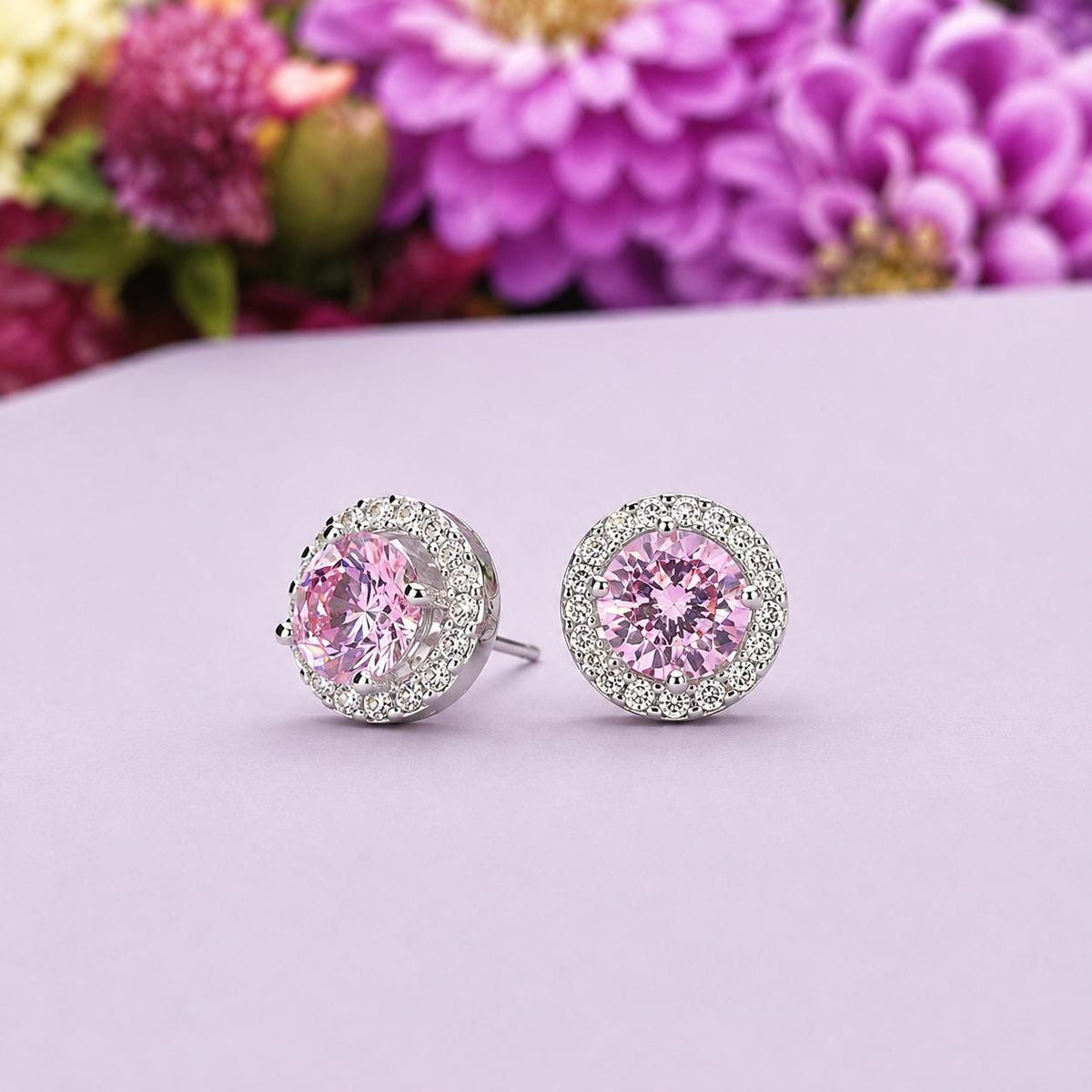 Pink Sapphire Halo 1 Ct Stud Earrings: Removable Halo, 925 Sterling Silver