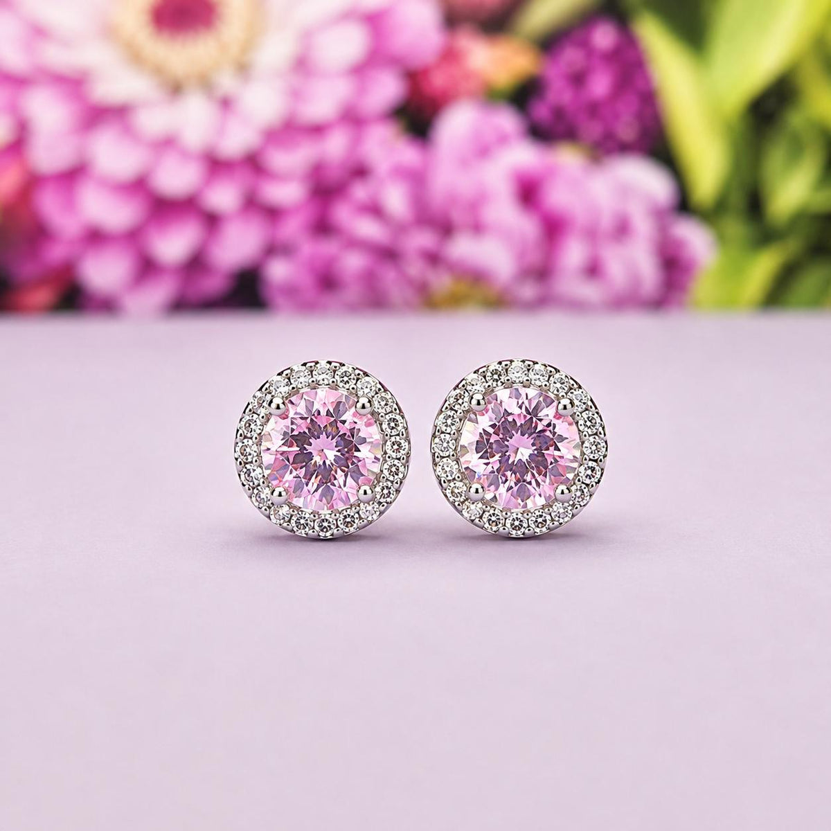 Pink Sapphire Halo 1 Ct Stud Earrings: Removable Halo, 925 Sterling Silver