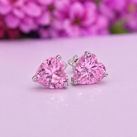 Heart Cut Champagne Pink 2 Ct Sapphire Stud Earrings: Sterling Silver