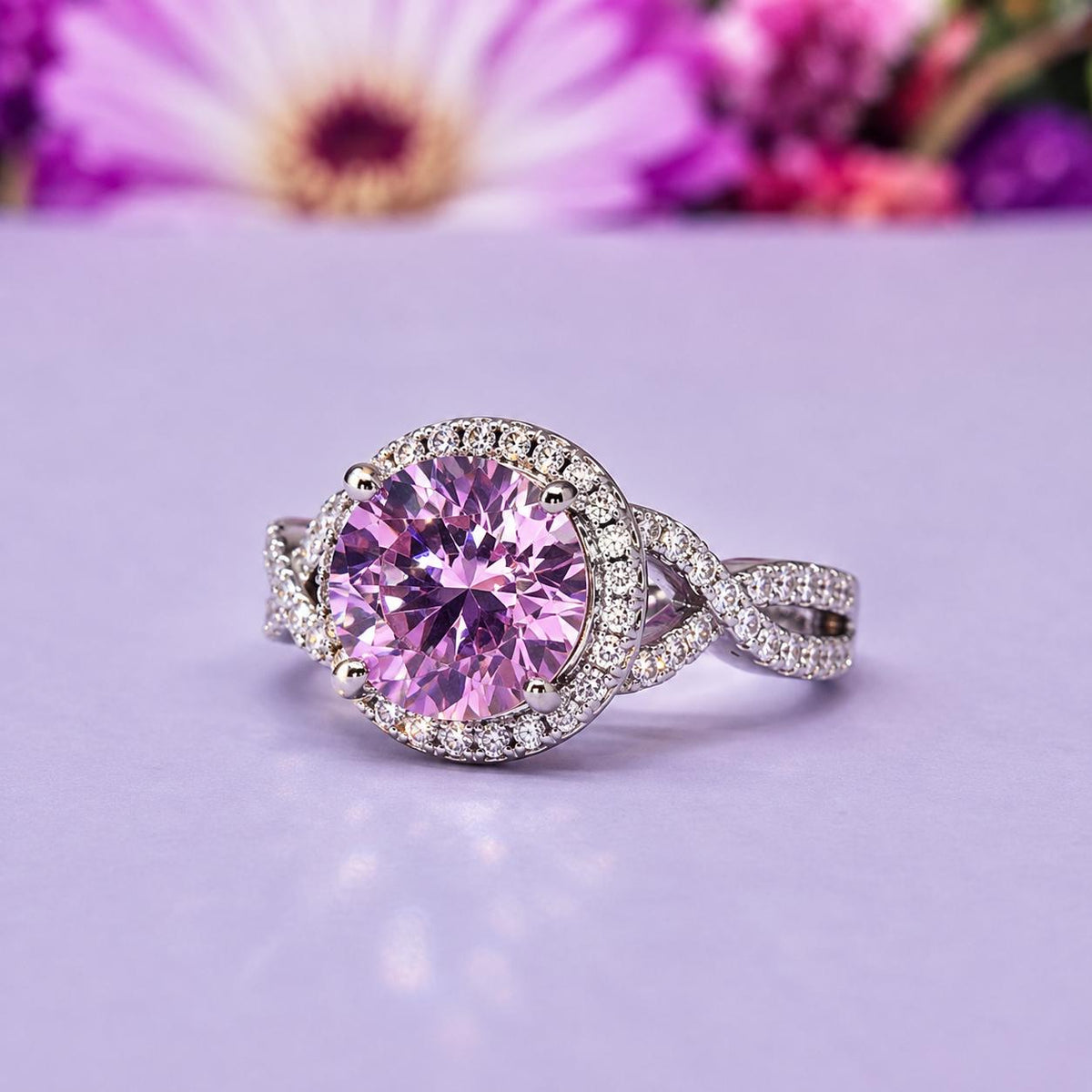 Round Cut 3 CT Pink Sapphire Engagement Ring: 925 Sterling Silver