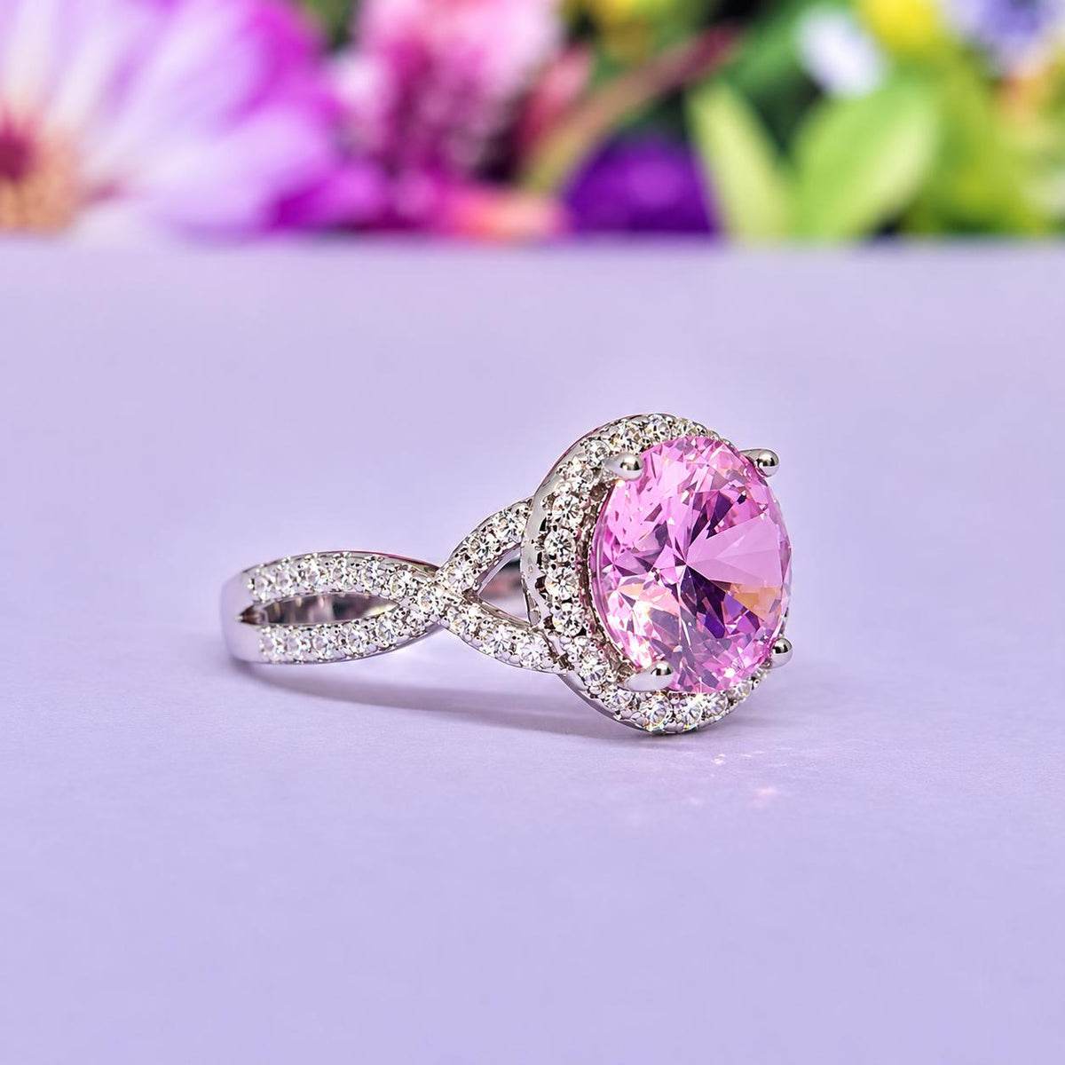 Round Cut 3 CT Pink Sapphire Engagement Ring: 925 Sterling Silver