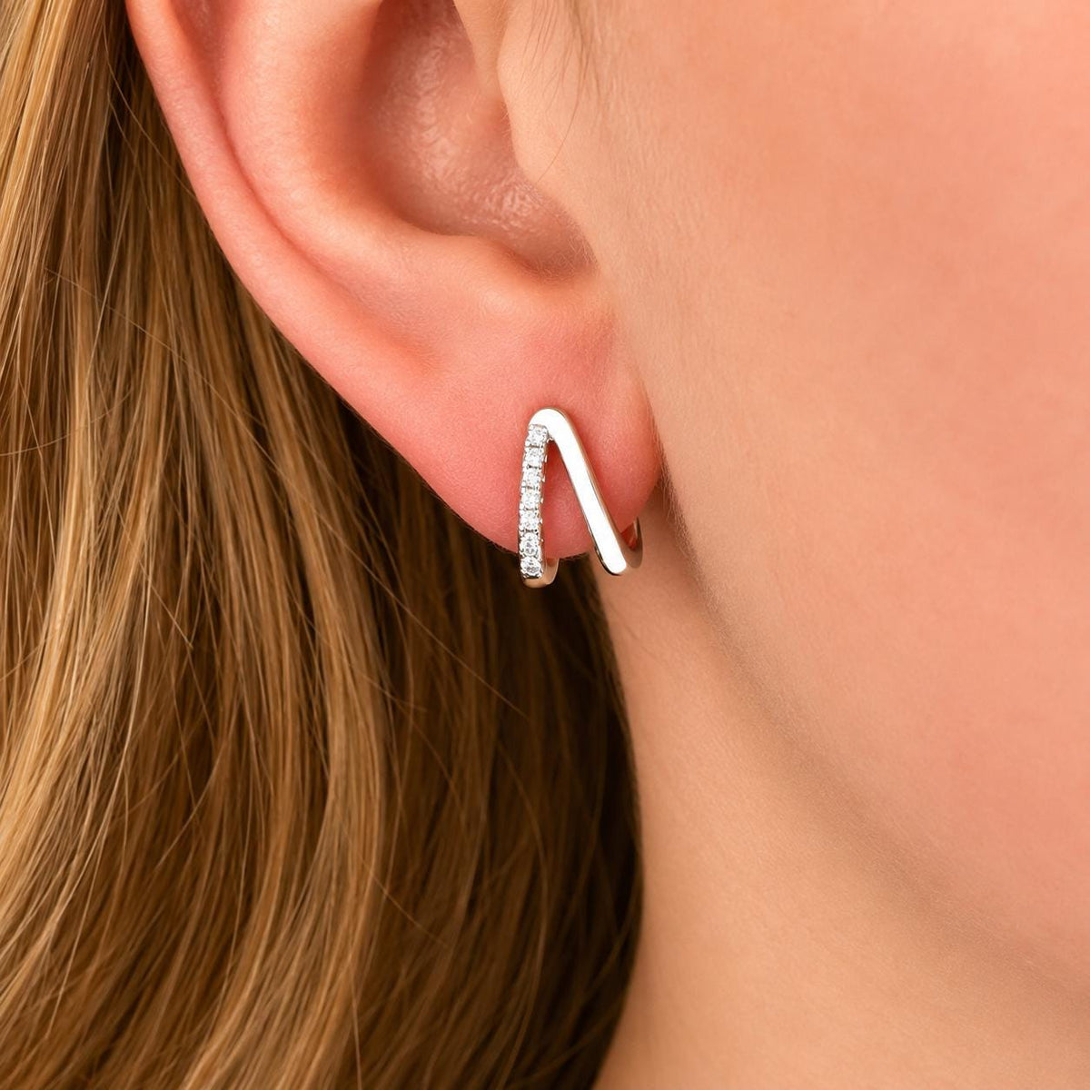 Half Hoop Earrings Moissanite Diamond : 925 Sterling Silver Earrings
