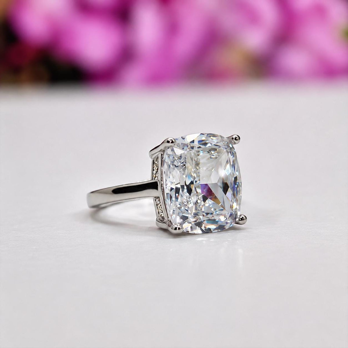 Cushion Cut 6 Ct Moissanite Engagement Ring : 925 Sterling Silver