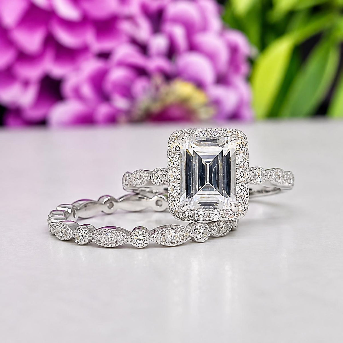 Radiant 2 Carat Moissanite Engagement Ring Emerald Cut : 925 Sterling Silver