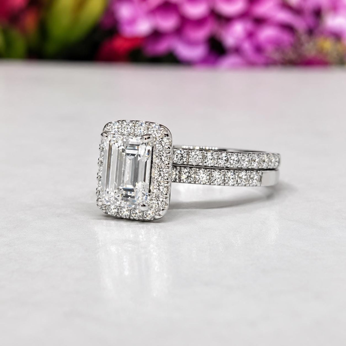 Radiant Cut 2 Carat Solitaire Moissanite Ring Set