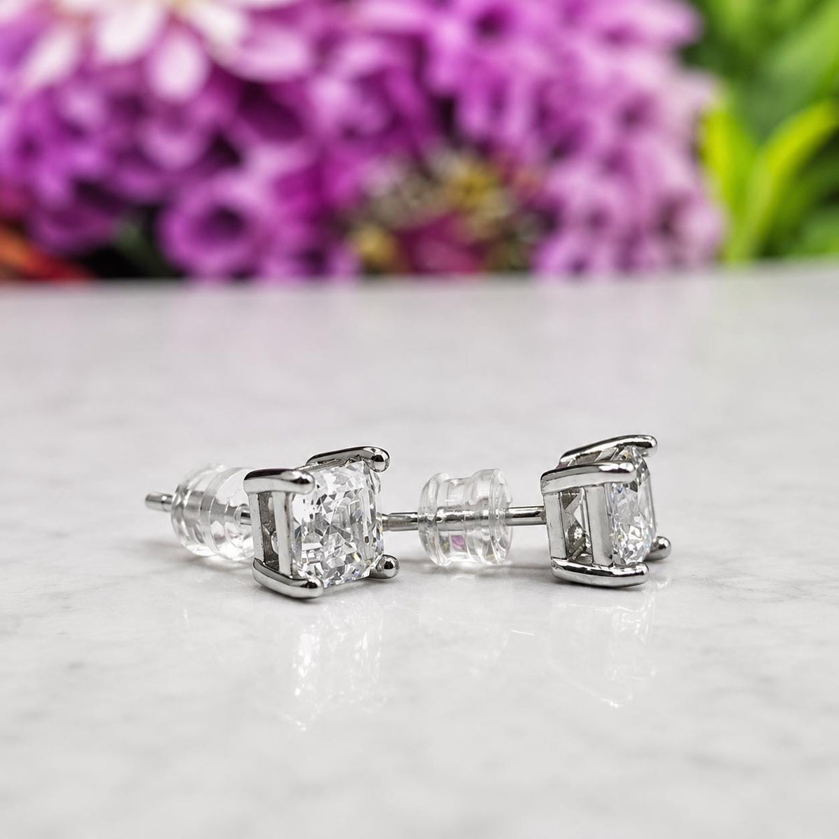 Radiant Cut 1 Carat Moissanite Silver Stud Earrings