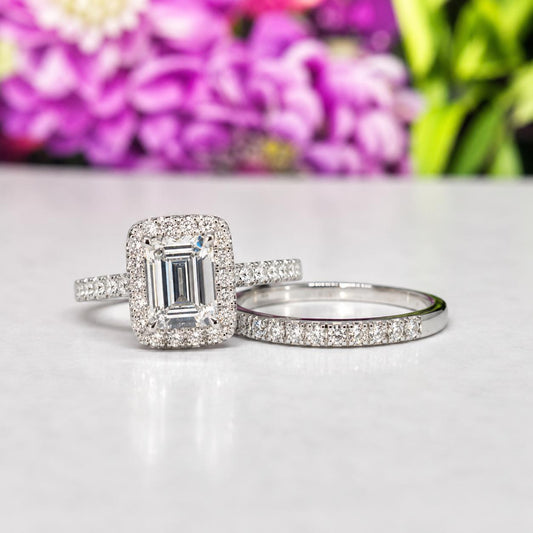 Radiant Cut 2 Carat Solitaire Moissanite Ring Set