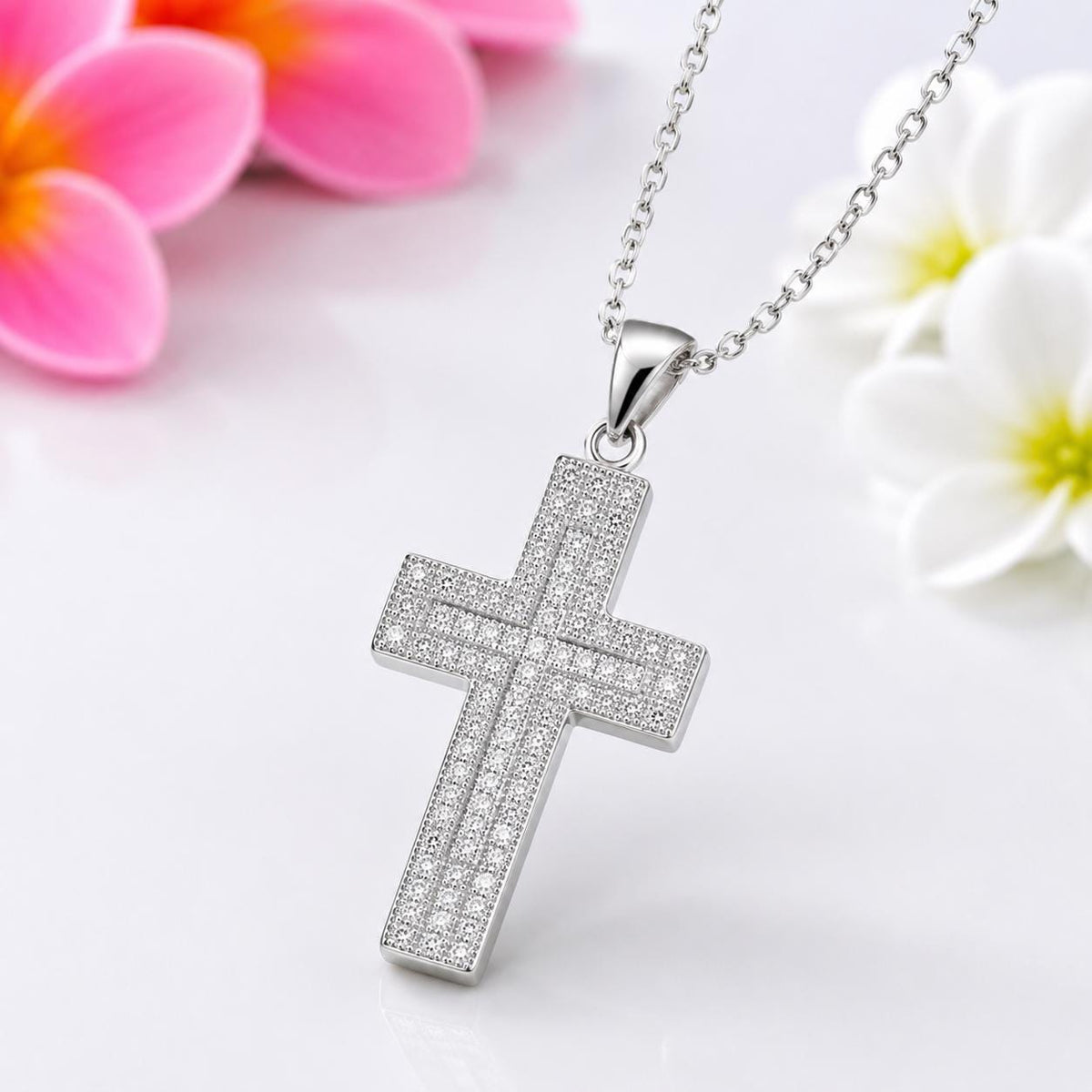 Moissanite Micro-set Cross Pendant Necklace : 925 Sterling Silver