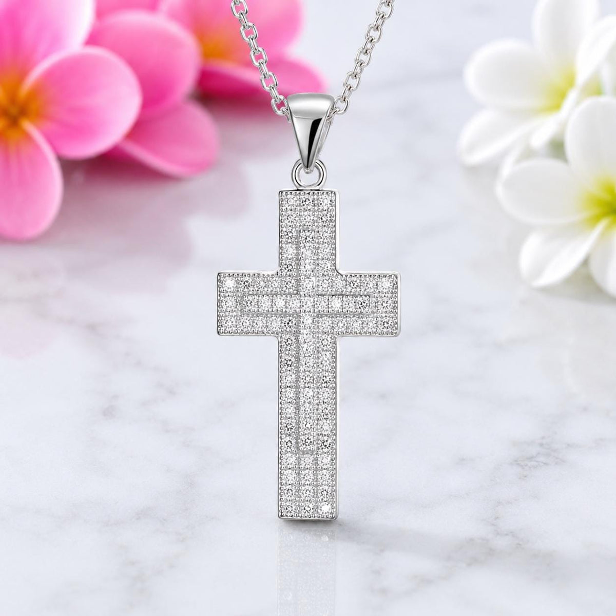 Moissanite Micro-set Cross Pendant Necklace : 925 Sterling Silver