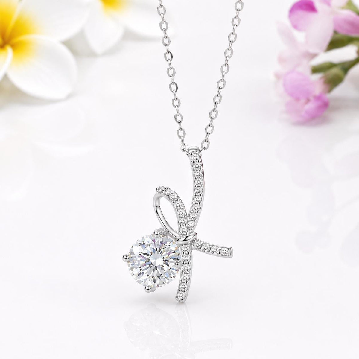 Ribbon Moissanite Diamond Pendant 1 Carat Necklace : 925 Sterling Silver