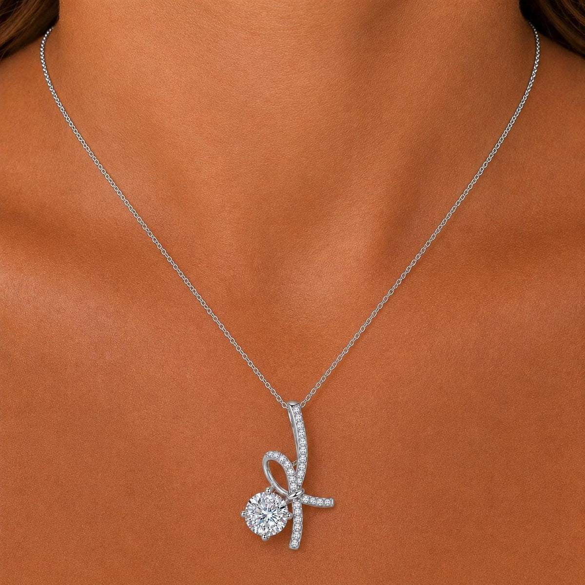 Ribbon Moissanite Diamond Pendant 1 Carat Necklace : 925 Sterling Silver