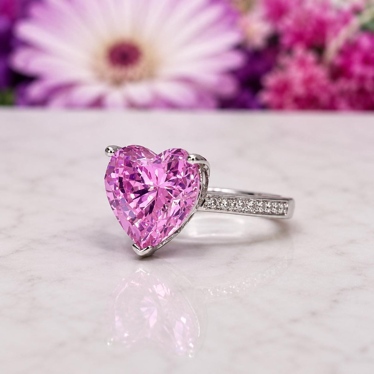 Heart Cut 3.5 Ct Pink Sapphire Ring : Sterling Silver Promise Ring
