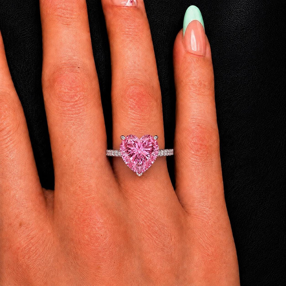 Heart Cut 3.5 Ct Pink Sapphire Ring : Sterling Silver Promise Ring