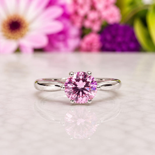 Round Cut Crown 1.25 Ct Pink Sapphire Engagement Ring: 925 Sterling Silver
