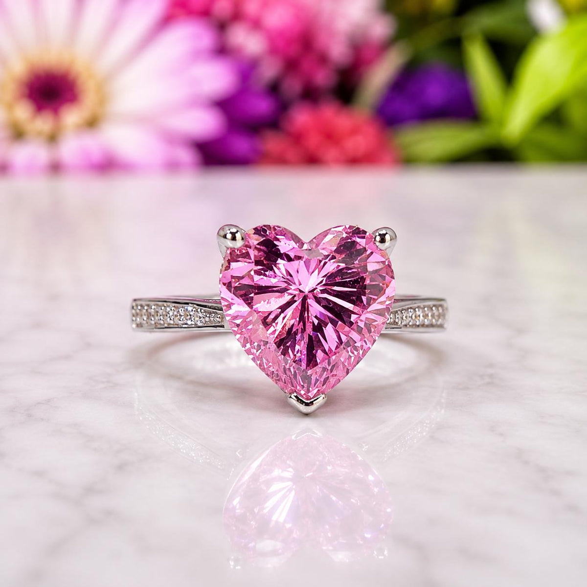 Heart Cut 3.5 Ct Pink Sapphire Ring : Sterling Silver Promise Ring