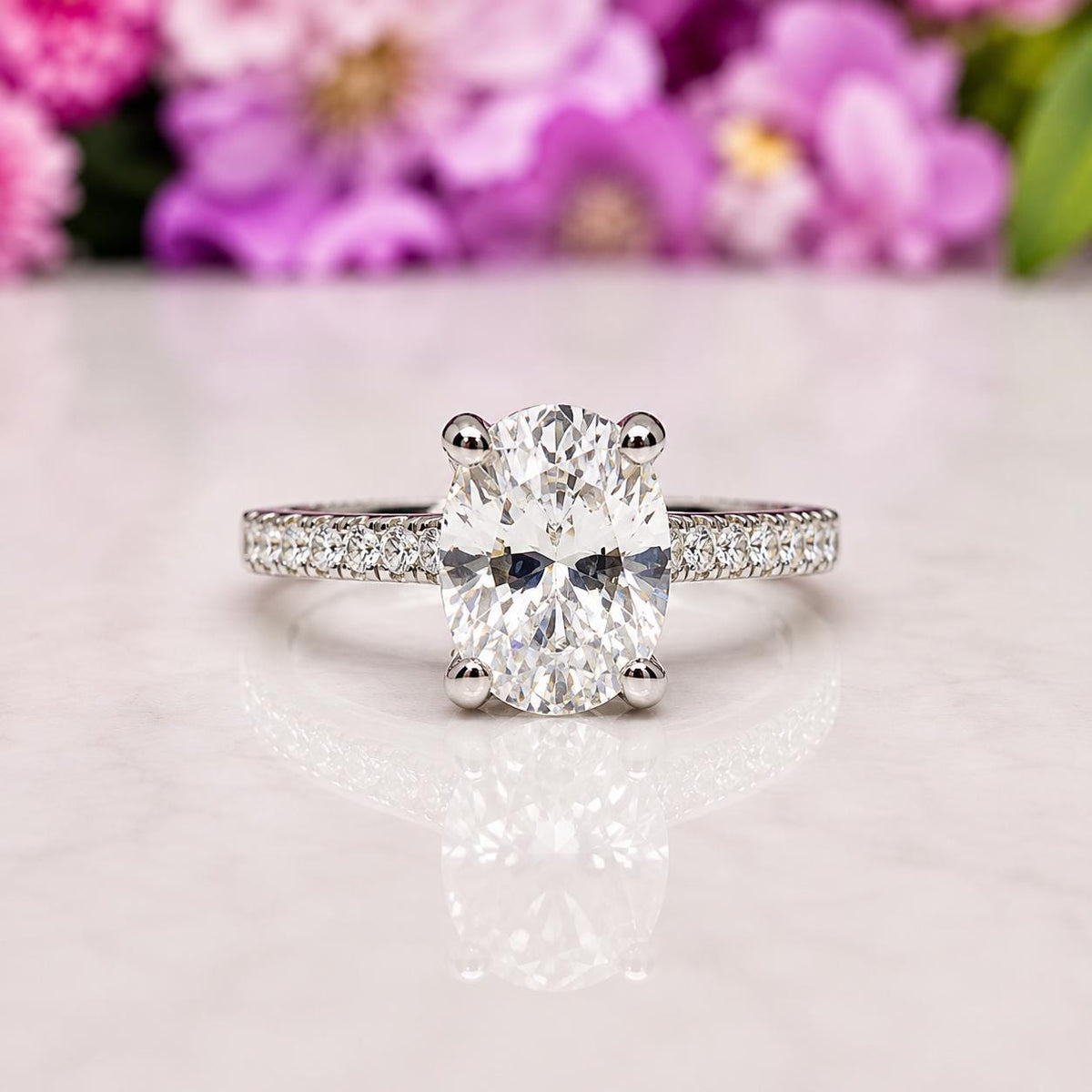 Oval Moissanite Ring 2.5 Carat Engagement Ring : 925 Sterling Silver