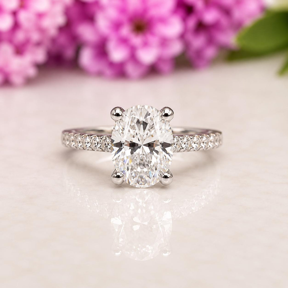 Oval Moissanite Ring 2.5 Carat Engagement Ring : 925 Sterling Silver