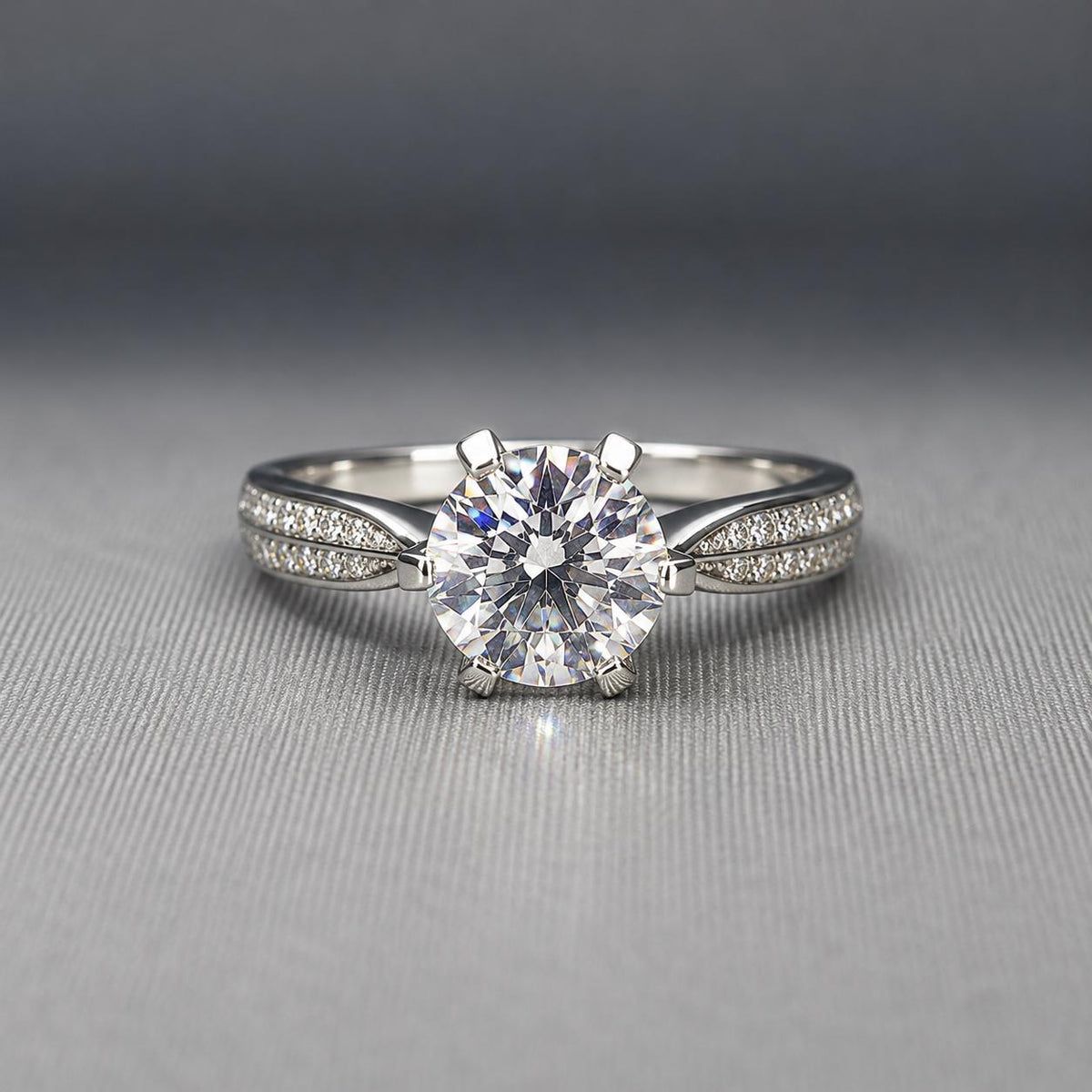 Round Cut Raised 1.25 Carat Moissanite Diamond Engagement Ring : 925 Sterling Silver