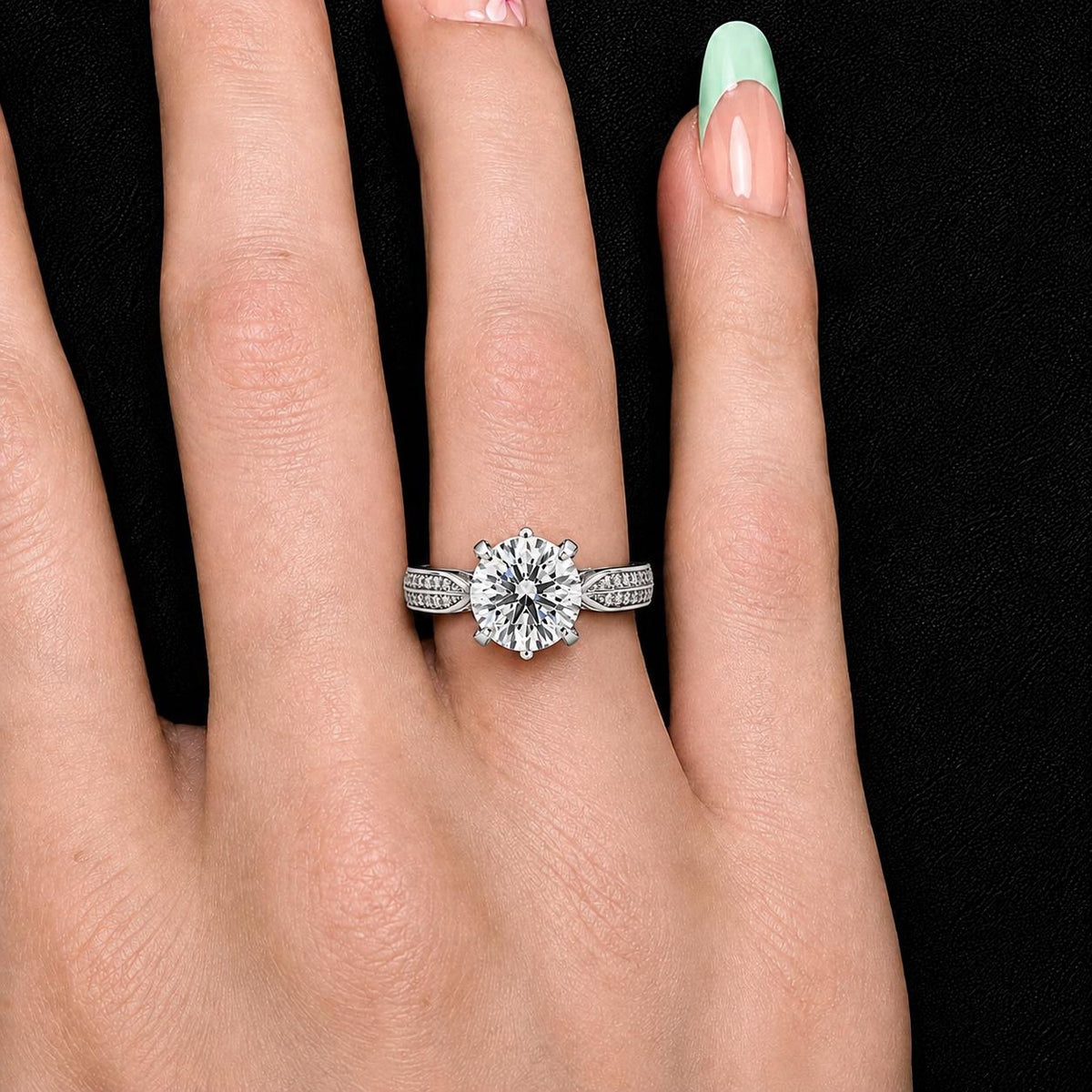 Round Cut Raised 1.25 Carat Moissanite Diamond Engagement Ring : 925 Sterling Silver