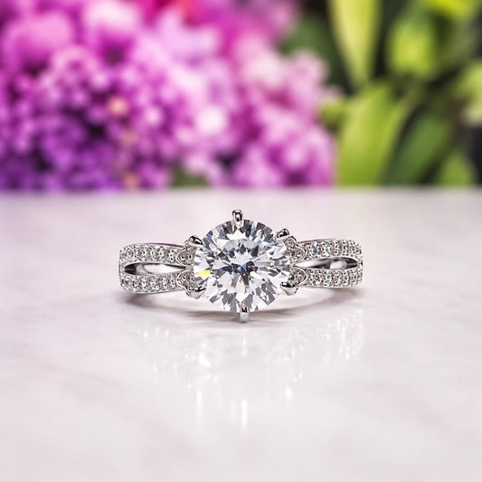 Round Cut Twist 2 Carat Moissanite Diamond : 925 Silver Engagement Ring