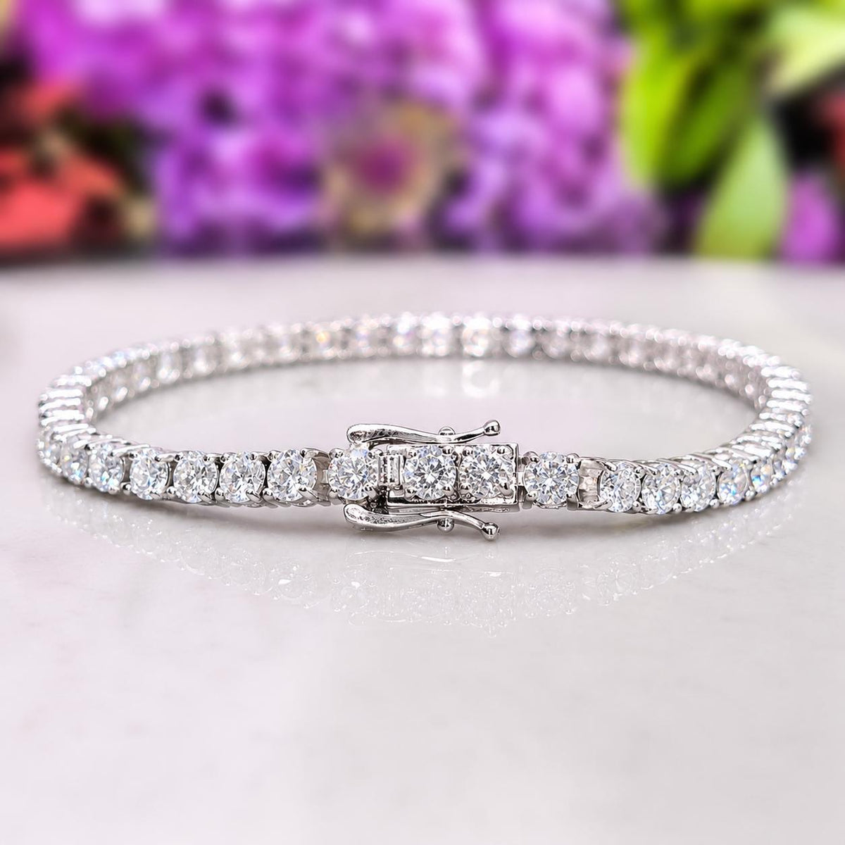 Moissanite Diamond Tennis Bracelet: 14K Gold Vermeil Plated 925 Silver