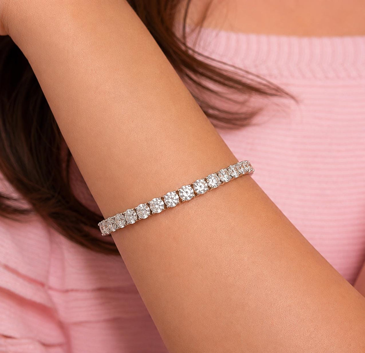 Moissanite Diamond Tennis Bracelet: 14K Gold Vermeil Plated 925 Silver