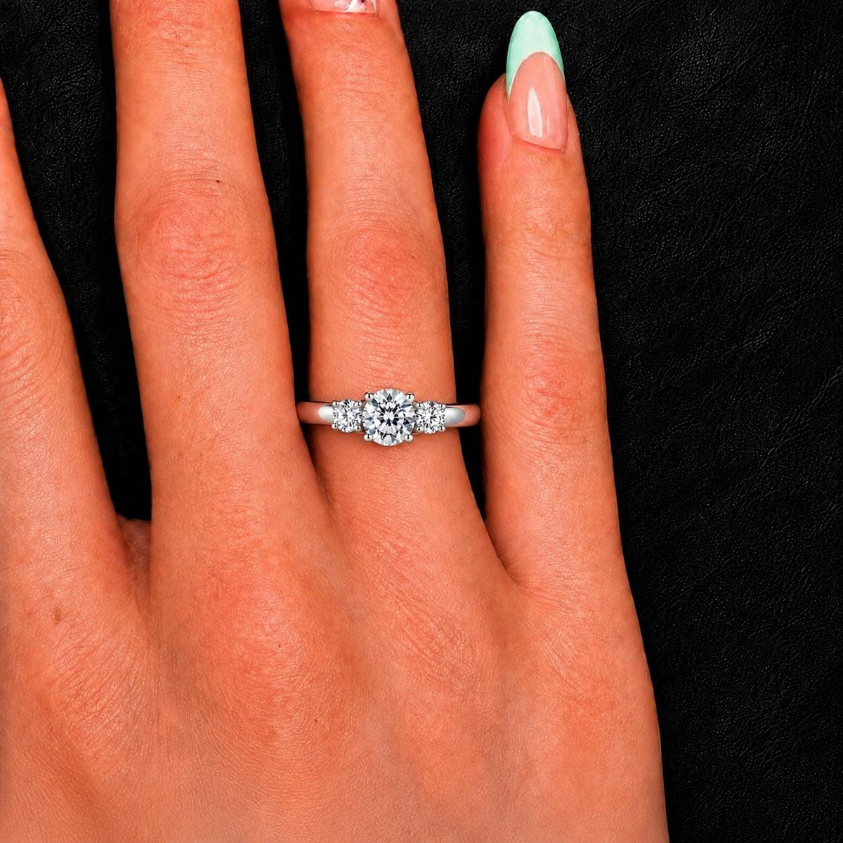 Three Stone 1.5 CTW Moissanite Diamond Engagement Ring : 925 Sterling Silver