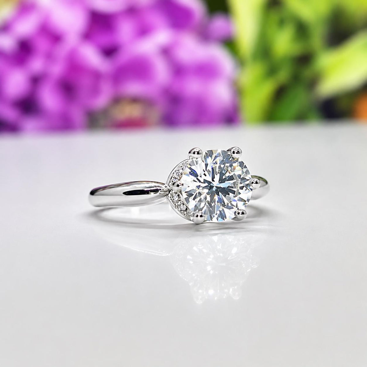Raised Round Cut 1.25 Ct Moissanite Diamond Engagement Ring : 925 Sterling Silver