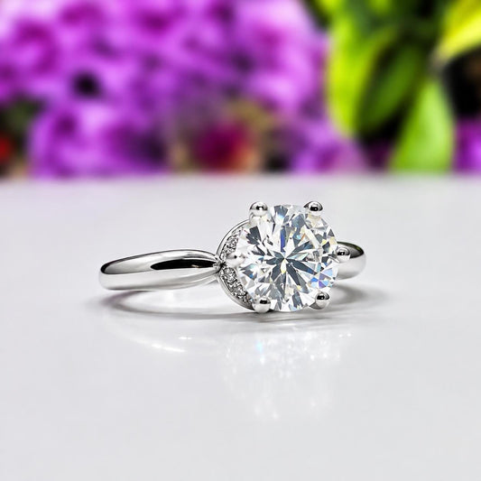 Raised Round Cut 1.25 Ct Moissanite Diamond Engagement Ring : 925 Sterling Silver