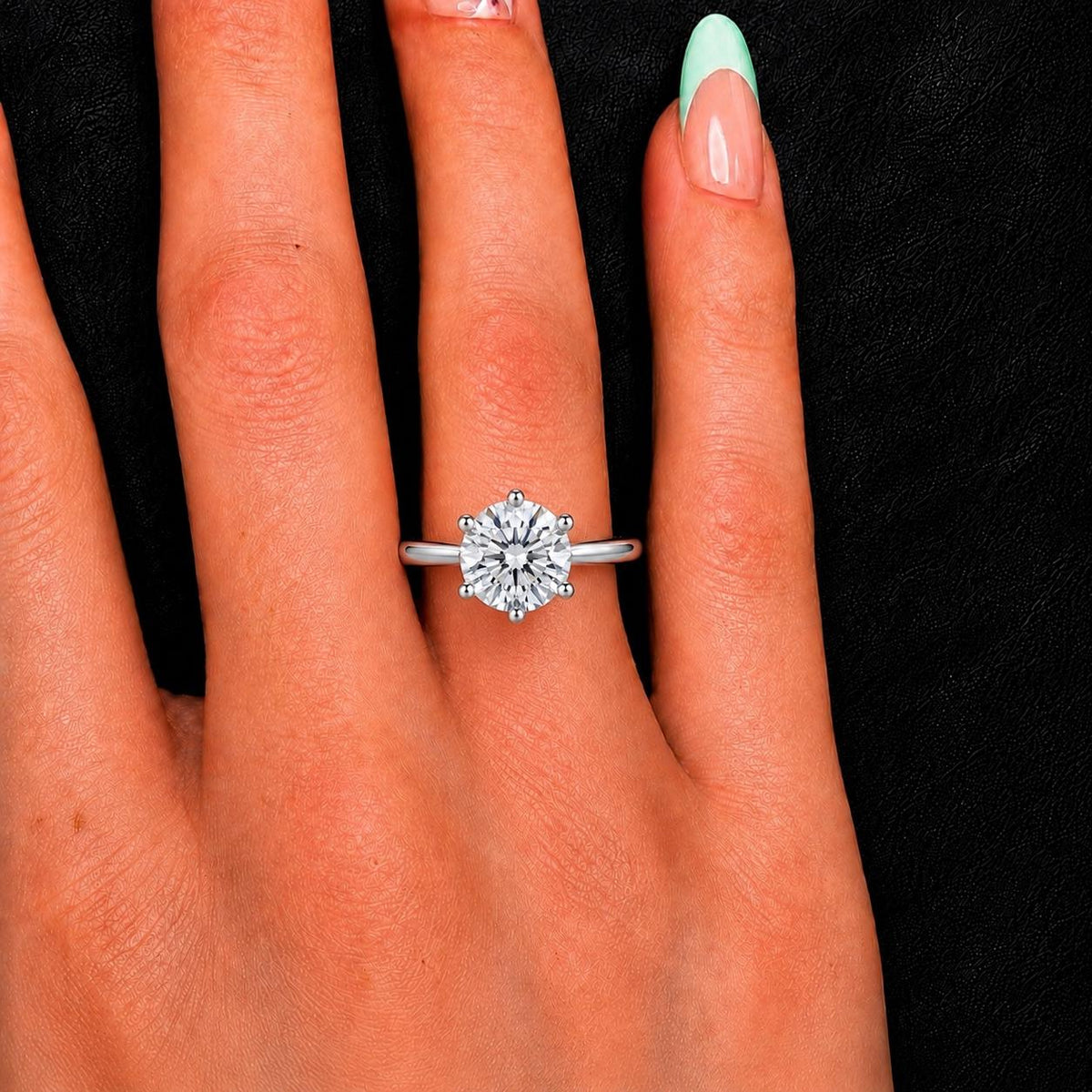 Round 6 Claw 1.5 Carat Moissanite Diamond Engagement Ring : 925 Sterling Silver