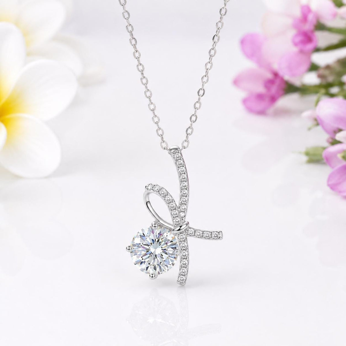 Ribbon Moissanite Diamond Pendant 1 Carat Necklace : 925 Sterling Silver