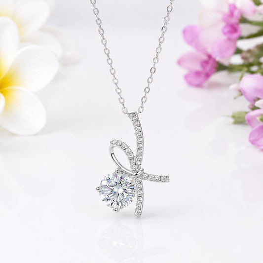 Ribbon Moissanite Diamond Pendant 1 Carat Necklace : 925 Sterling Silver