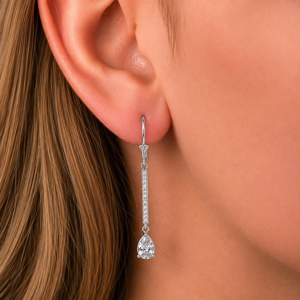 Pear Cut Dangle Drop 1 CT Moissanite Earrings : 925 Sterling Silver