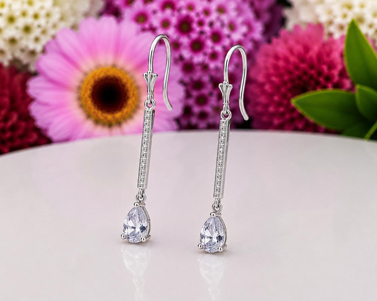 Pear Cut Dangle Drop 1 CT Moissanite Earrings : 925 Sterling Silver