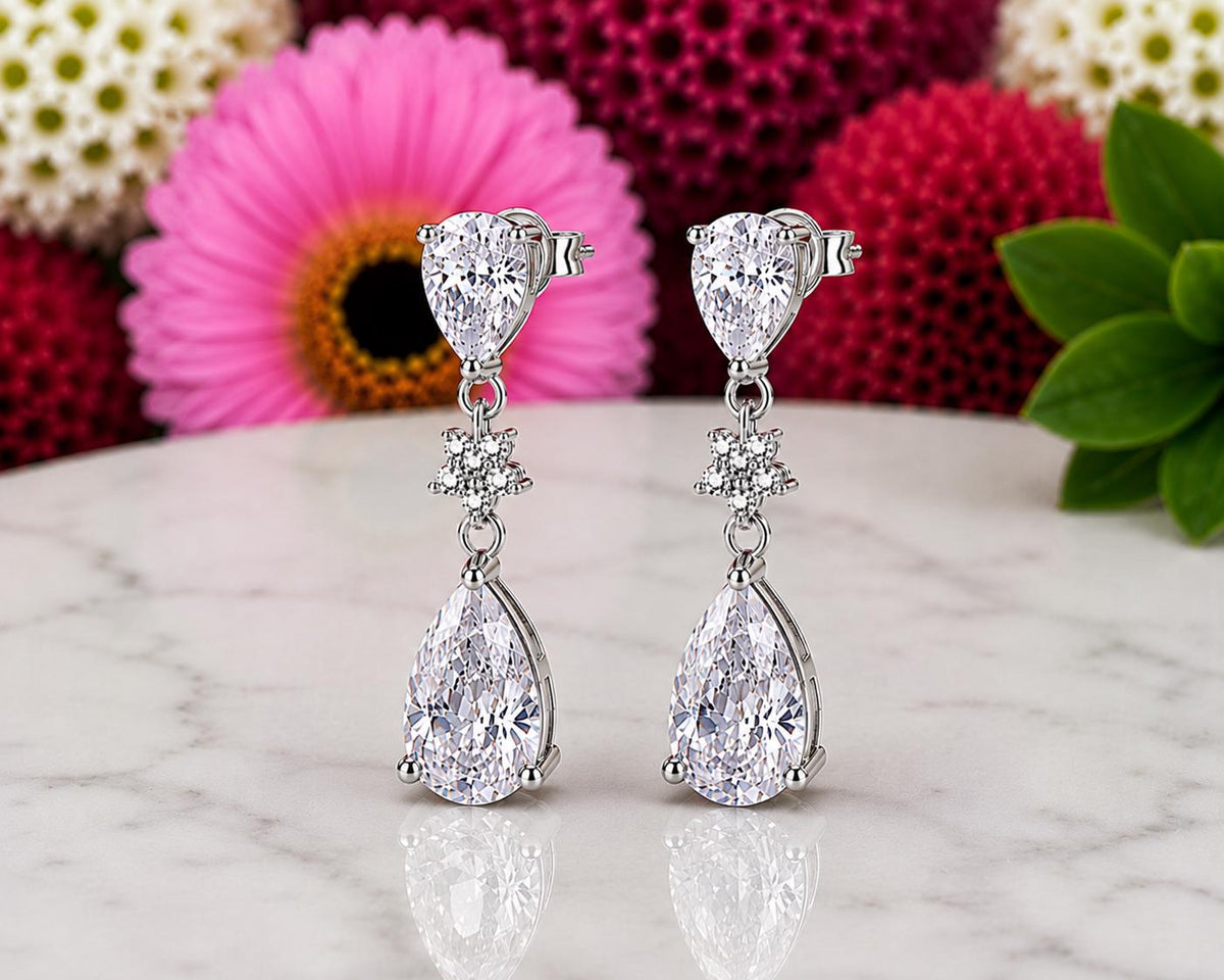 Pear Cut 3.5 CT Moissanite Dangle Drop Earrings : 925 Sterling Silver