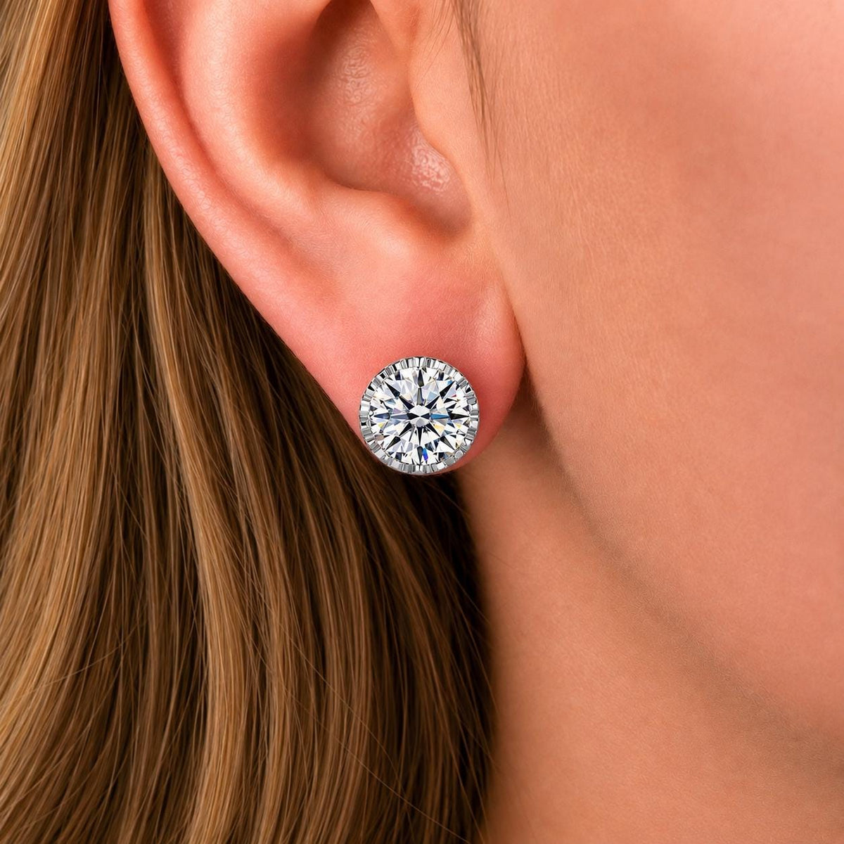 Vintage Style Round Cut 1.5 Ct Moissanite Stud Earrings : 925 Sterling Silver